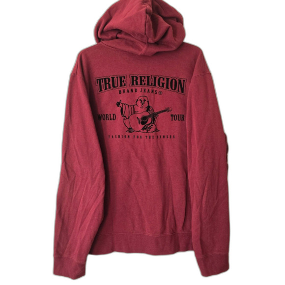 True Religion Buddha Maroon Zip Hoodie Horseshoe Emblem World Tour Men's 3XL - Picture 1 of 10